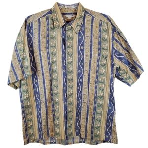 VTG 80s Pierre Cardin Floral Stripe Short Sleeve Button Up Shirt XL Mens Cotton